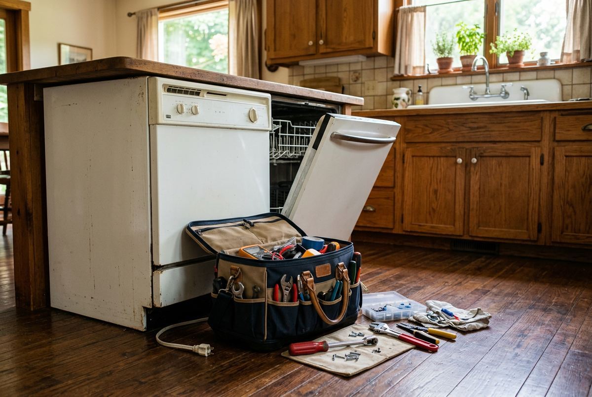 Appliance repair technician at work